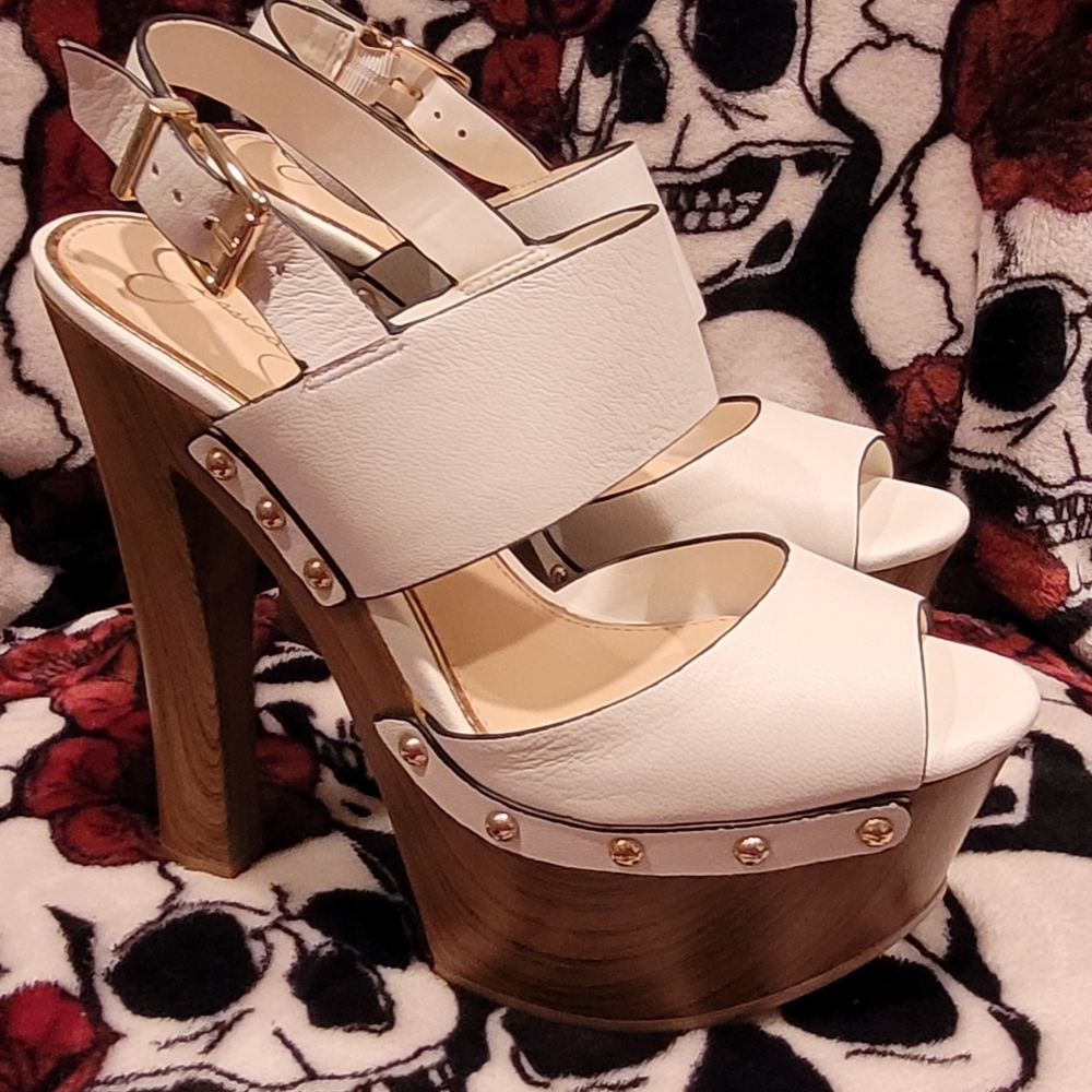 Jessica Simpson White, 4" high heels, open toe and heel